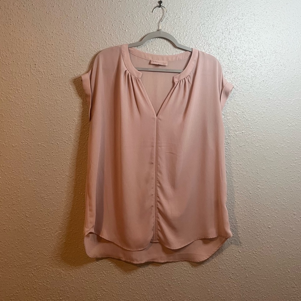 PHILOSOPHY V Neck Pink Blouse | Size L